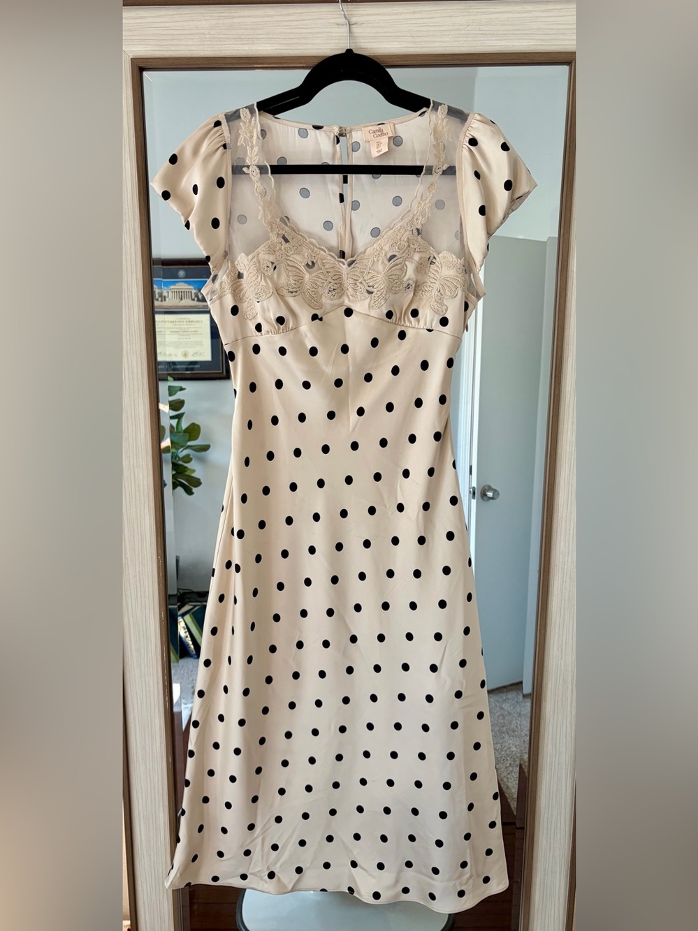 Camila Coelho Polka Dot Lace Butterfly Maxi Dress Cream and Black size Small S